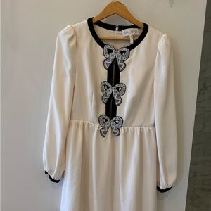 SALONI Ivory Dress with Black Bow Details